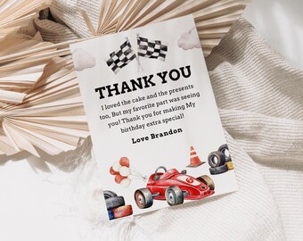 Race Car Birthday Thank You Card, Editable Template (Instant Download)