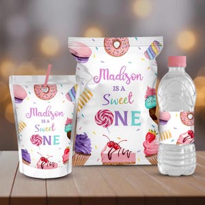 Sweet One Party Kit, Donut Candy Ice cream Cupcake 1st Birthday, Party Decor, Chip bag, Water Bottle, Caprisun Labels, Party Favors, B165
