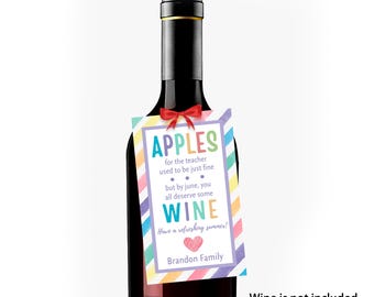 Etiqueta para vino de agradecimiento a los profesores, etiqueta de regalo imprimible (descarga digital)
