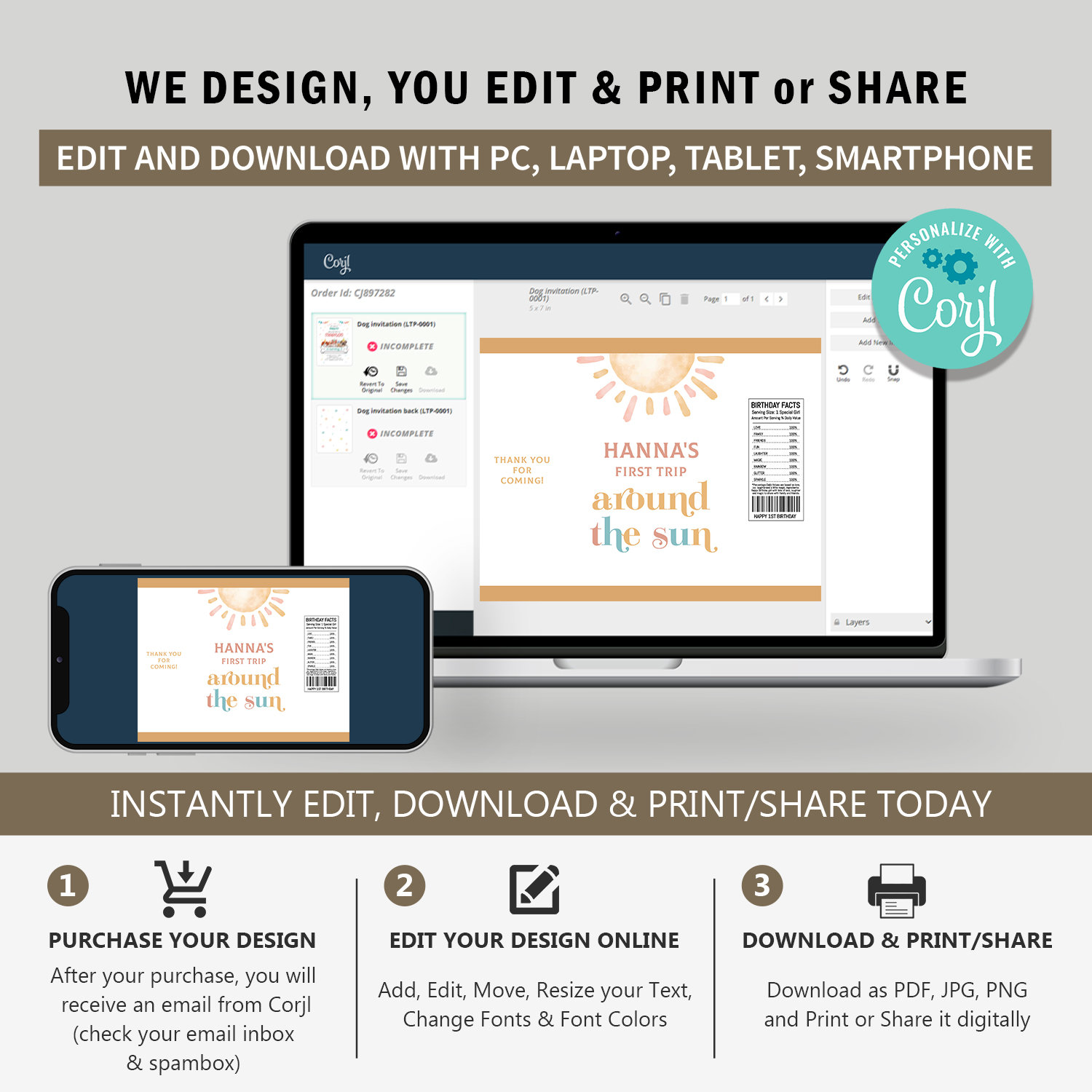 Editable Sunshine Chip Bag Label Wrapper, First Trip Around the Sun ...
