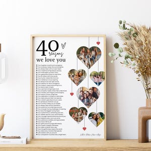 40 Reasons We Love You Poster With Pictures Template, Printable 40th Birthday Gift for Him or Her Editable, Personalized 40th Birthday Decor