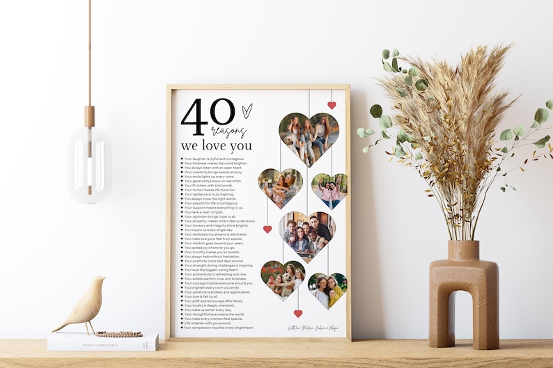 40 Reasons We Love You Poster With Pictures Template, Printable 40th Birthday Gift for Him or Her Editable, Personalized 40th Birthday Decor