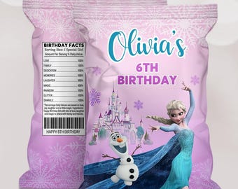Bolsa de patatas fritas para fiesta de cumpleaños de Frozen / Plantilla de Elsa y Olaf (Descarga digital)
