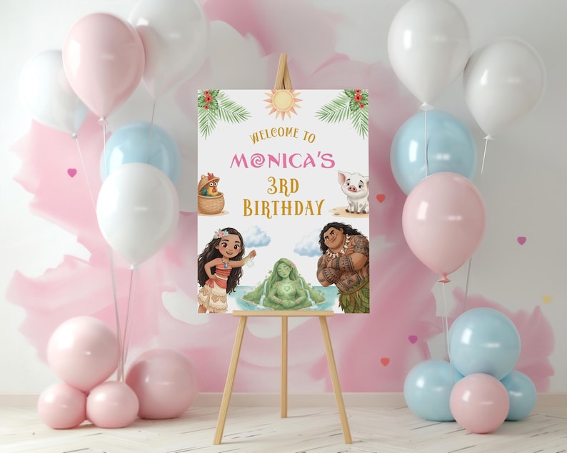 DIGITAL Moana Birthday Welcome Sign, Tropical Welcome Banner, Girl Party Sign, Welcome Poster, B679