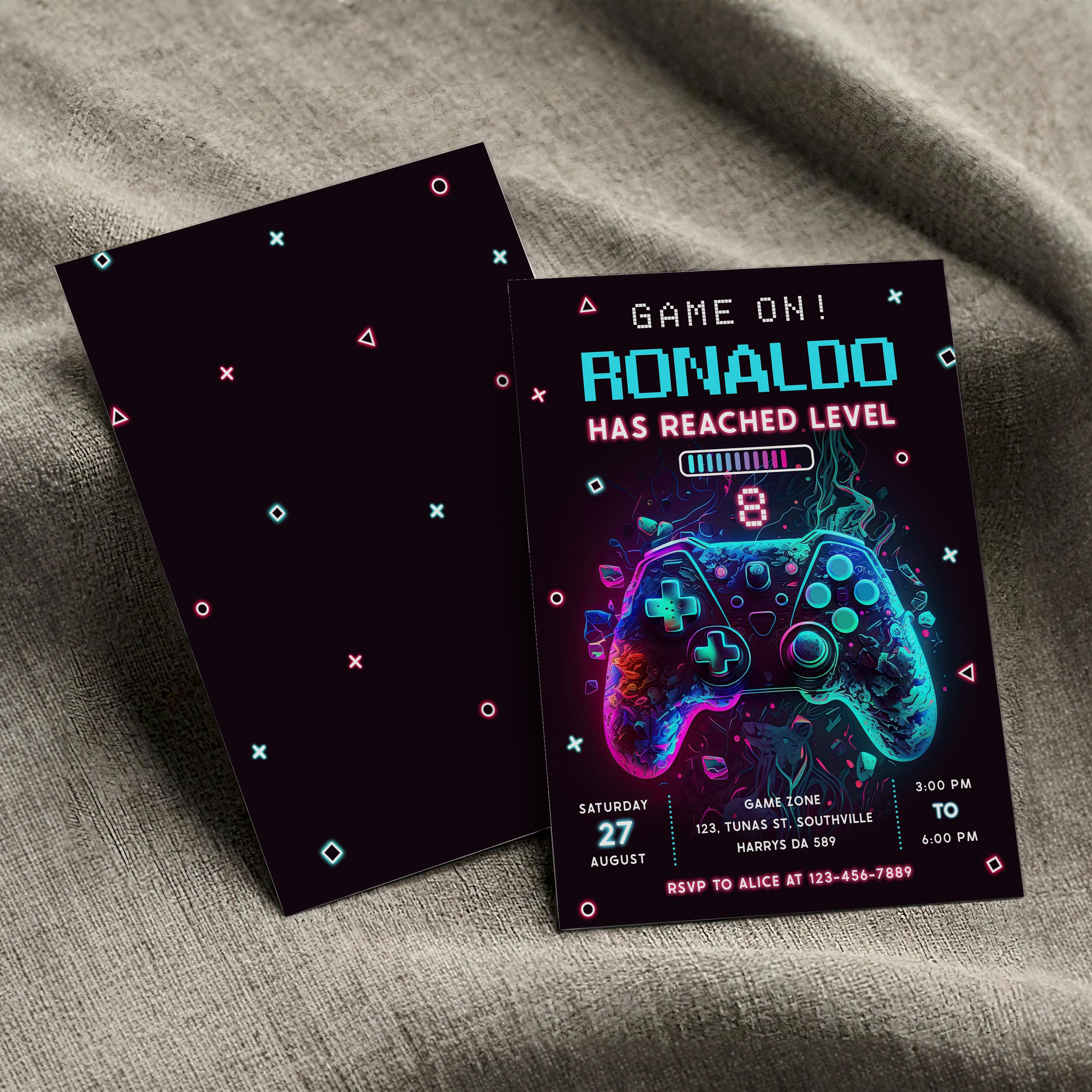 Editable Video Game Birthday Invitation, Video Game Invitation, Neon ...