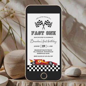 FAST ONE First Birthday Invitation, Race Car Invitation, Race Car 1st Birthday Invitation, Editable Digital Template, Canva, B413
