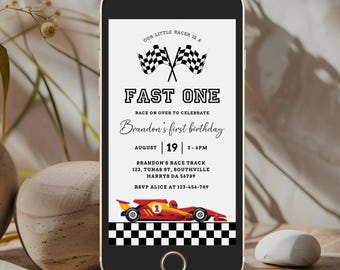 Fast One Race Car 1st Birthday Invitation, Editable Template (Digital Download)