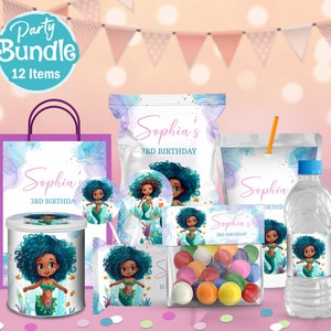 Little Mermaid Ariel Party Package, Birthday Printables, Party Kit, Party Decor, Party Decorations, Party Favors, Black Mermaid Party, B276