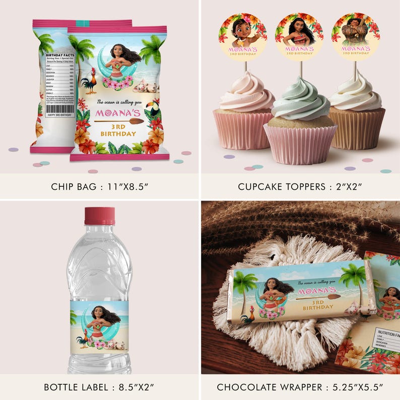 Moana Themed Party Bundle, Editable Party Bundle, Personalized Birthday Printables Party Package Party Kit DIGITAL FILE ONLY, Template, B005