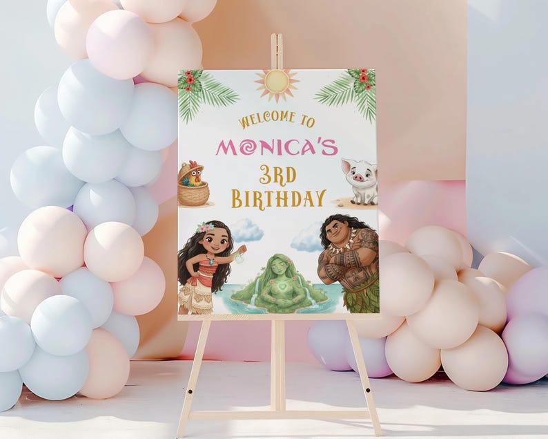 DIGITAL Moana Birthday Welcome Sign, Tropical Welcome Banner, Girl Party Sign, Welcome Poster, B679