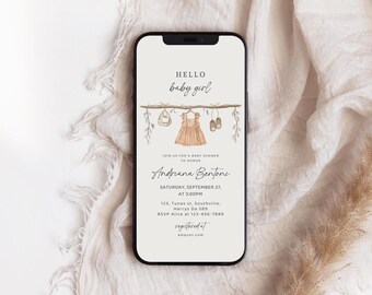 Boho Clothesline Baby Shower Invitation | Girl Evite (Digital Download)