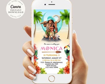 Editable Moana Birthday Invitation | Tropical Kids Party (Digital Download)