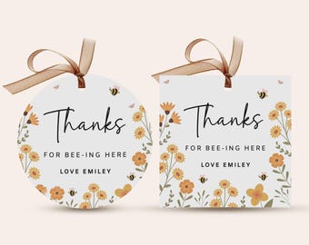 Sunflower Honey Bee Baby Shower Thank You Tag, Printable Sticker Label (Digital Download)
