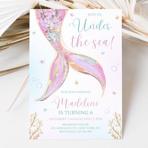 Mermaid Tail Birthday Invitation, Under the Sea Birthday Invitation Girl, Editable Birthday Template, Purple Teal Mermaid Birthday, B419