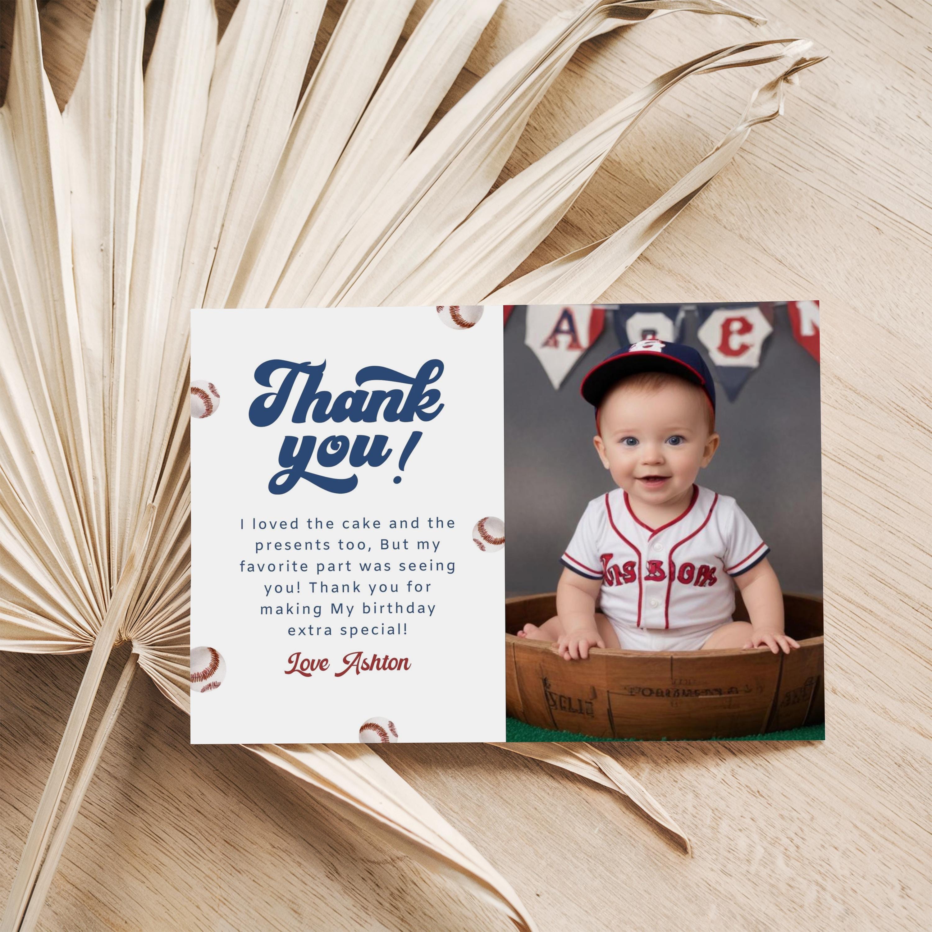Baseball Thank You Card, Editable Birthday Canva Template (digital ...