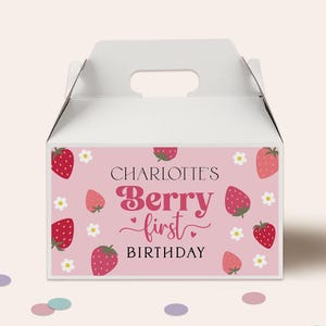 Étiquettes modifiables de boîte à pignon premier anniversaire de baies, étiquette de boîte à pignon fraise, étiquette de boîte cadeau baies, étiquette de boîte de faveur de baies, toile, B408
