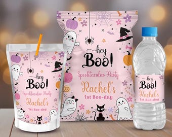 Editable Pink Halloween Ghost Party Favor Label (Digital Download)