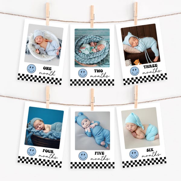 One Happy Dude Birthday Photo Banner, Monthly Milestone, Blue (Digital Download)
