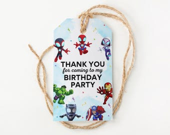 Spidey and Friends Thank You Tags | Customizable Birthday Party Favors (Digital File)