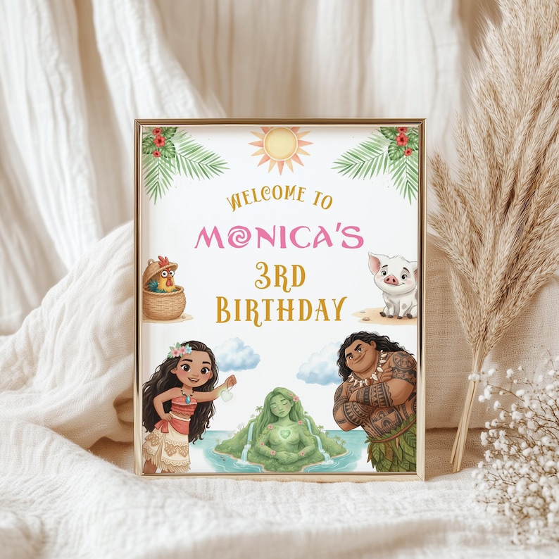 DIGITAL Moana Birthday Welcome Sign, Tropical Welcome Banner, Girl Party Sign, Welcome Poster, B679