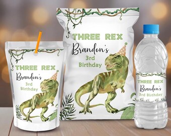Editable Three Rex Birthday Favor Templates, Dinosaur Party (Digital Download)