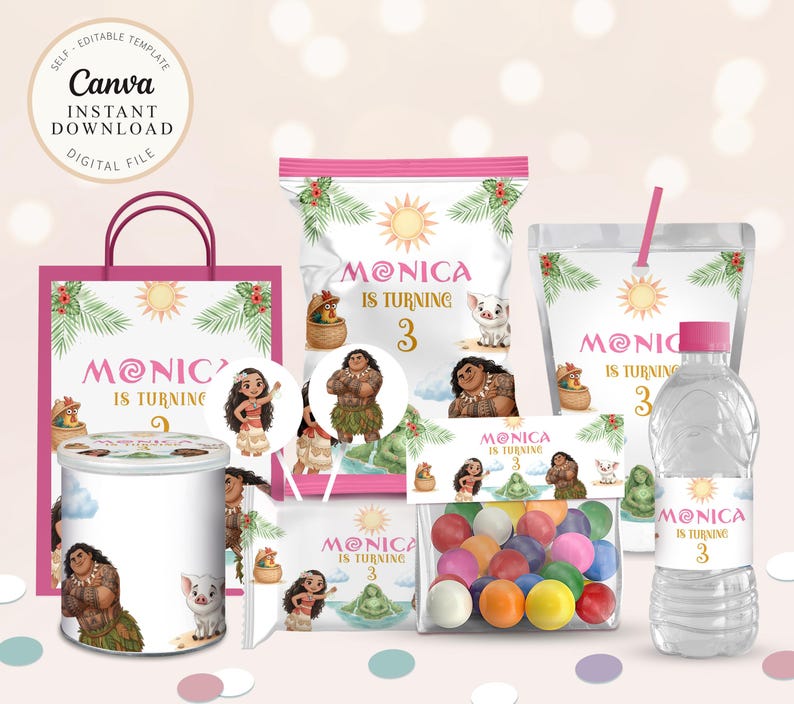 Moana Birthday Bundle, Ocean Theme Party Decorations, Custom Sign, First Birthday, Printable Digital Download, B679