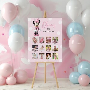 Printable MINNIE MOUSE Baby's First Year Photo Poster. 1st Birthday Photo Collage Sign. Minnie Mouse One Year Pictures Board, B714