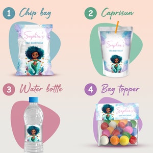 Little Mermaid Ariel Party Package, Birthday Printables, Party Kit, Party Decor, Party Decorations, Party Favors, Black Mermaid Party