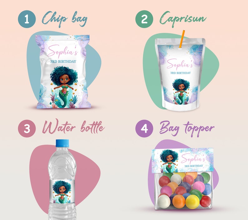 Little Mermaid Ariel Party Package, Birthday Printables, Party Kit, Party Decor, Party Decorations, Party Favors, Black Mermaid Party