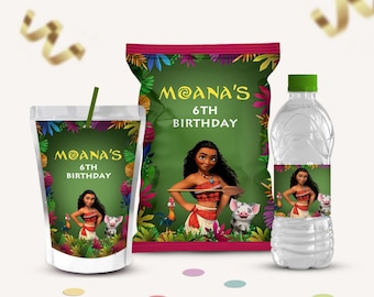 Moana Birthday Party Printables, Chip Bag, Water Bottle, Juice Pouch (Digital Download)