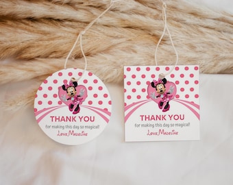 Personalized Minnie Mouse Thank You Tags, Pink Birthday Favor (Editable Digital Download)