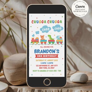 Editable Train Birthday Invitation Evite, Toy Train Invite for any age, Train Birthday Party, instant download canva template