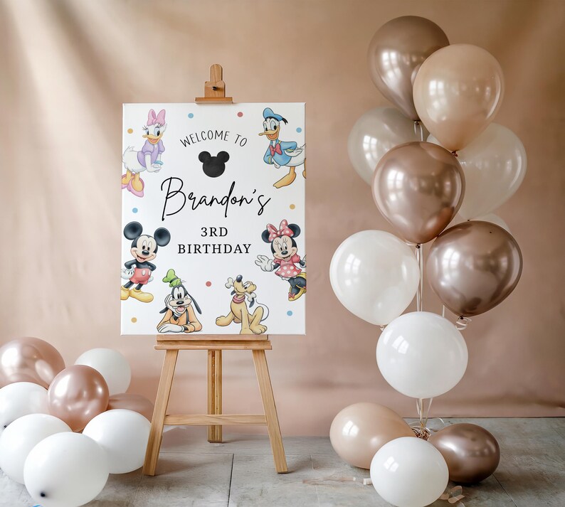 Mickey Welcome Sign, Mickey Mouse Birthday Sign, Birthday Welcome Poster, Birthday Welcome Banner, Canva Editable Template