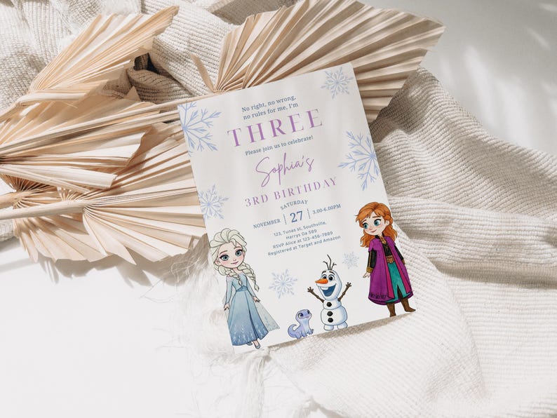 Frozen 3rd Birthday Invitation Frozen Invitation Princess Elsa Anna Party Invitation Girl Frozen Birthday Invite Theme EDITABLE Digital