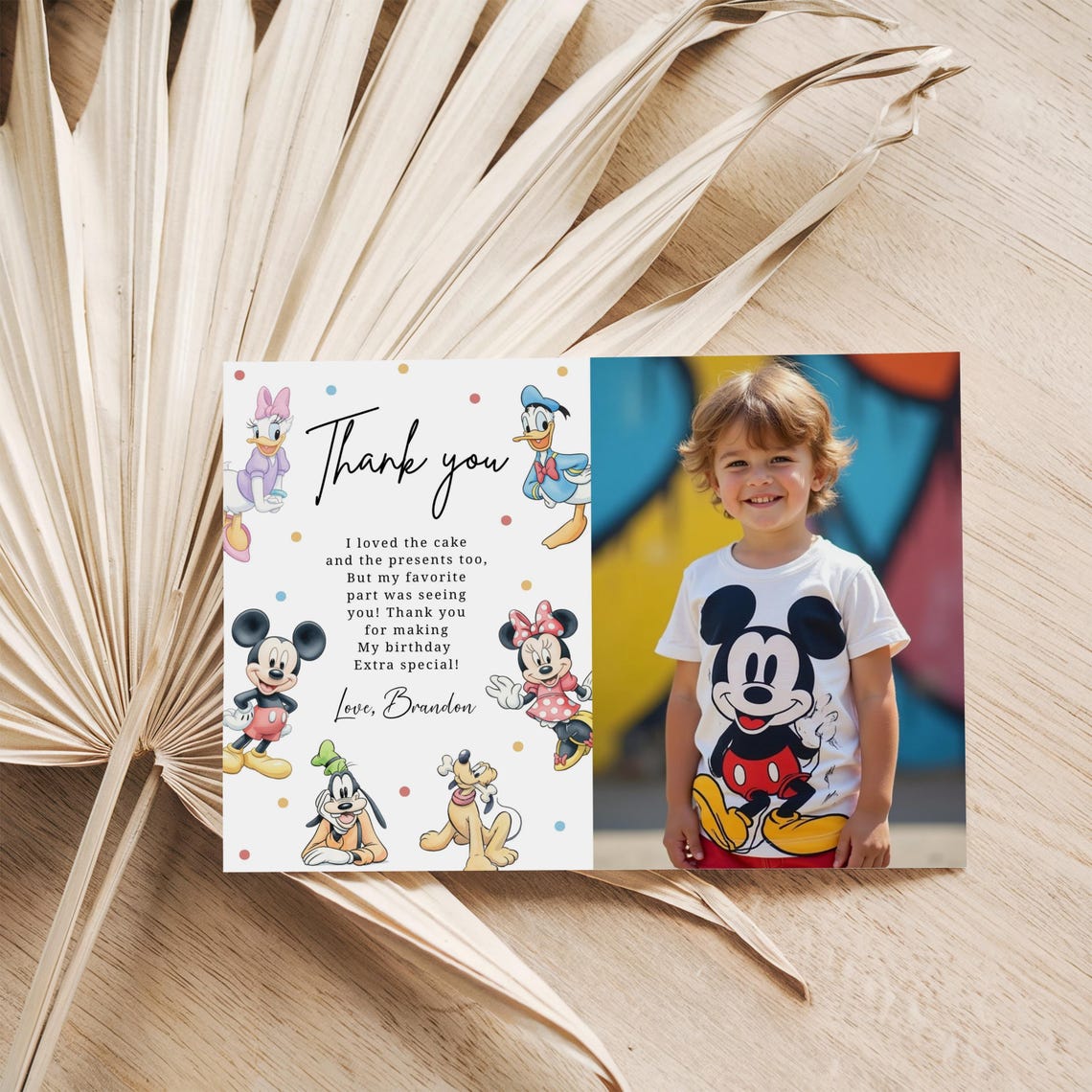 Mickey Birthday Thank You Card With Photo Mickey and Friends Birthday ...