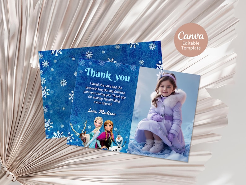 Frozen Elsa Anna Birthday Thank You Card With Photo Frozen Olaf ...
