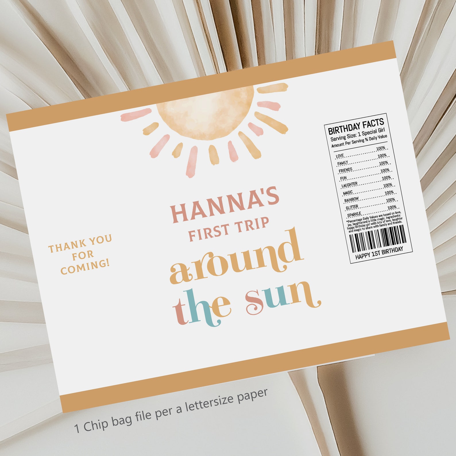 Sunshine Chip Bag Label, First Birthday Party Favor (editable Template ...