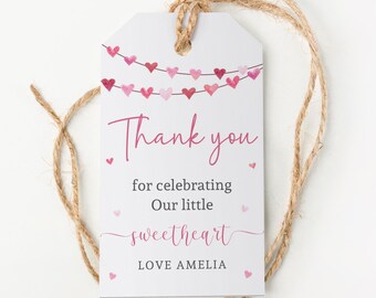 Editable Sweetheart Birthday Thank You Tags Favor Tags Pink Red ...