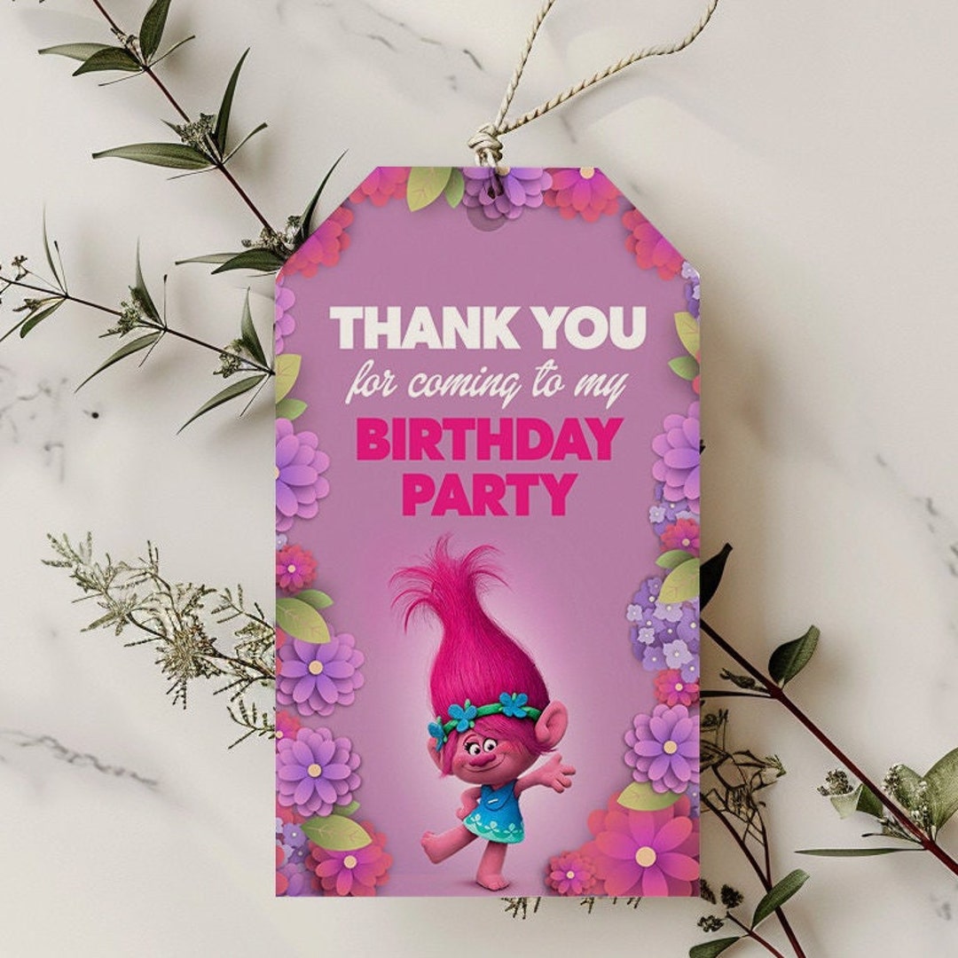 Printable Trolls Thank You Tags, Trolls Favor Tags, Trolls Party Favor