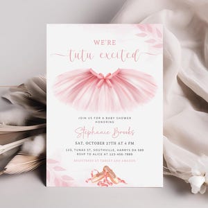 Faire-part de shower de bébé Tutu, nous sommes Tutu Excited Baby Shower inviter, Tutu Excited Baby Shower inviter, Invitation de shower de bébé ballerine rose