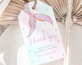 Editable Mermaid Birthday Favor Tags, Under the Sea Party (Digital Download)