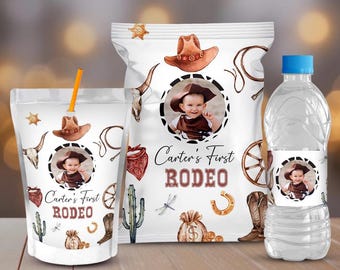 Lot 1ère fête d'anniversaire rodéo Cowboy, étiquettes modifiables (téléchargement numérique)