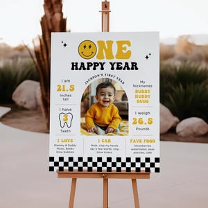 Ein glücklicher Dude 1. Geburtstag Meilensteintafel, bearbeitbares erstes Geburtstagsparty Zeichen, druckbares Geburtstagsplakat, Meilensteintafel, B409