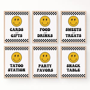 Paquete de carteles de cumpleaños editables de un tipo feliz, carteles de fiesta de un tipo feliz amarillos con descarga instantánea, juego de carteles de fiesta de un tipo feliz con cara sonriente