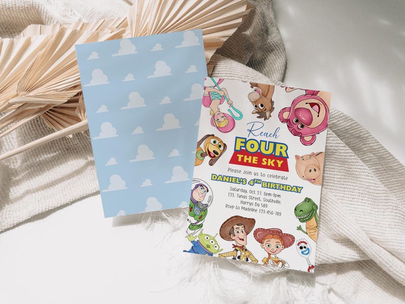 Toy Story Invite, Reach Four the Sky Editable Birthday Invitation, Evite, Digital Download, B684