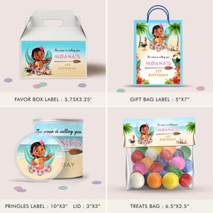 Labels For Moana Party Pack, water bottle, chip, candy bars, juice labels, thank you tags, Pringles,bags. DIGITAL TEMPLATE, Canva, B004