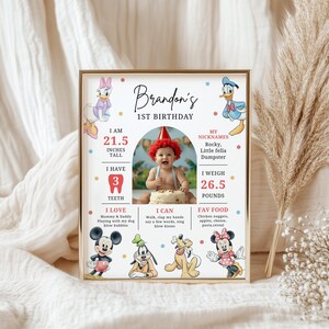 Mickey Mouse and Friends  First Milestone Poster | Happiest Birthday on Earth | First Year Milestones | Birthday Milestone | Photo Milestone