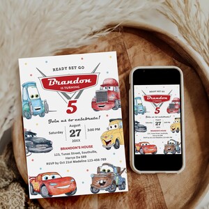 Editable Cars Birthday Invitation, Lightning McQueen Invitation, Evite, Kids Birthday Invitation, Digital Invitation, Canva Editable, B624