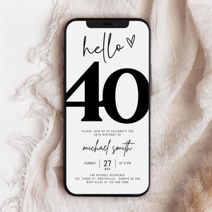 Elegant 40th Birthday Invitation, Customizable Evite (Digital Download)