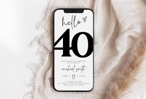Digital 40th Birthday Invitation, 40th Birthday Party Invite, 40th Party Invitation, Digital 40th Invitation, 40th Digital Invitation, Evite